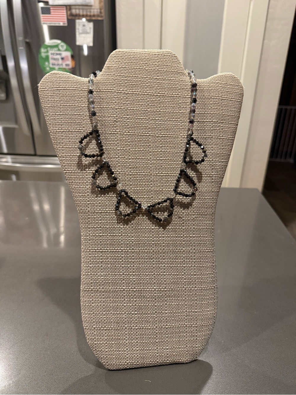 Black Beaded Heart Motif Necklace - Women's Fashion Jewelry